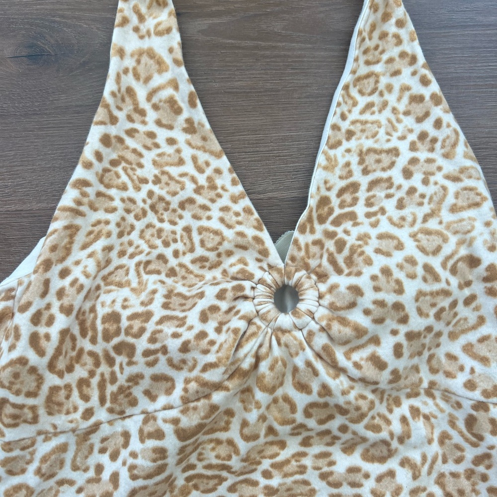 Cheetah print summer halter top in white and scream/yellow/orange.